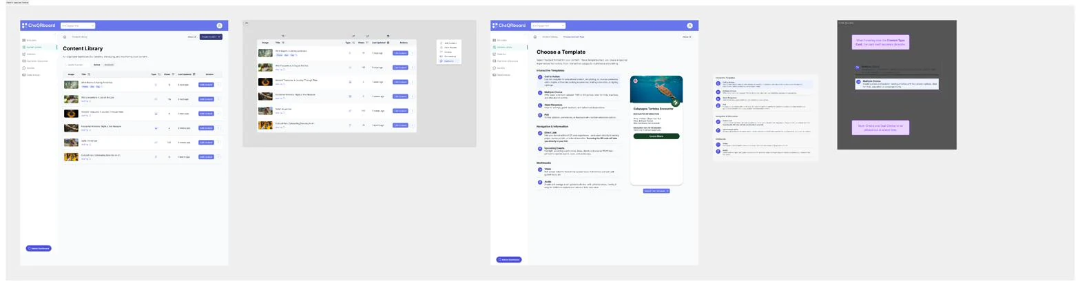 The Content Library table, its row actions, and the Choose a Template screen with templates grouped by purpose.